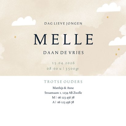 Geboortekaartje hip regenboog, maantje wolkjes 3