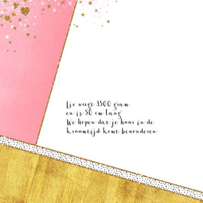 Geboortekaartje hip roze goud hartjes en sterretjes 2