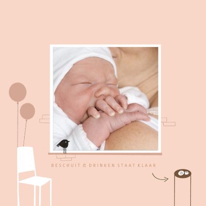 Geboortekaartje hip roze illustratie raamvisite baby 2