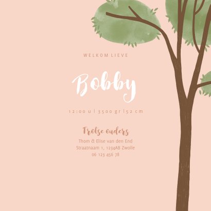 Geboortekaartje hip roze illustratie raamvisite baby 3