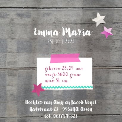 Geboortekaartje hout Emma 3