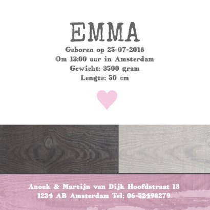 Geboortekaartje houtprint meisje 3