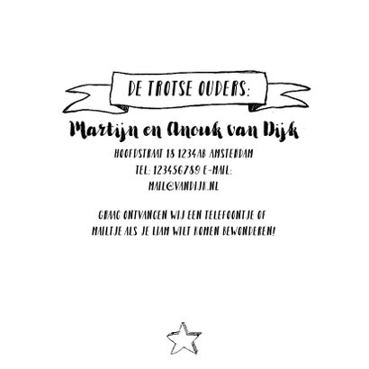 Geboortekaartje icoontjes handlettering zwartwit foto 3