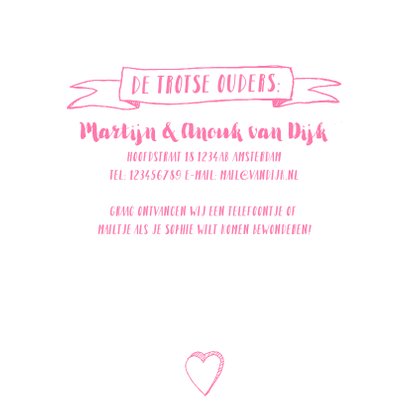 Geboortekaartje handlettering icoontjes foto roze 3
