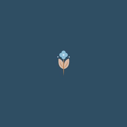 Geboortekaartje in blauw met illustratief bloemenkader Achterkant
