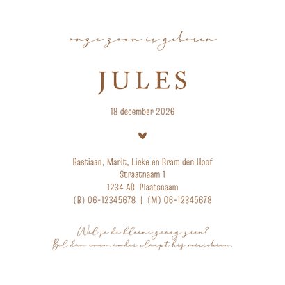 Geboortekaartje in sepia pentekening derde kindje 3