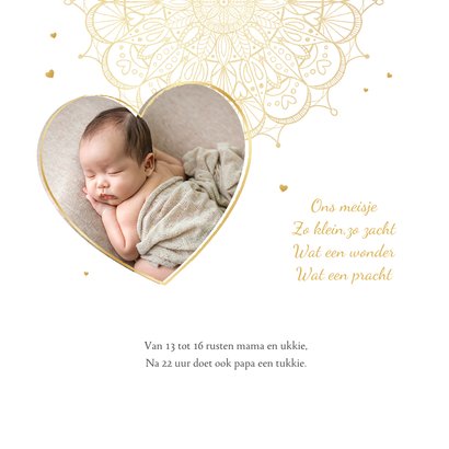 Geboortekaartje Islamitisch mandala goud hartjes foto 2
