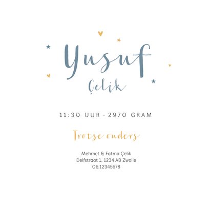 Geboortekaartje islamitisch moskee maan sterren hartjes  3