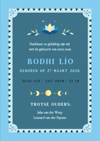 Geboortekaartje jongen astrologie met maan & zon symboliek 3