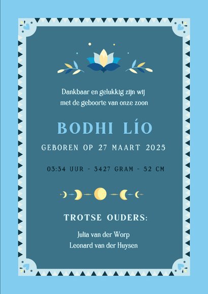 Geboortekaartje jongen astrologie met maan & zon symboliek 3
