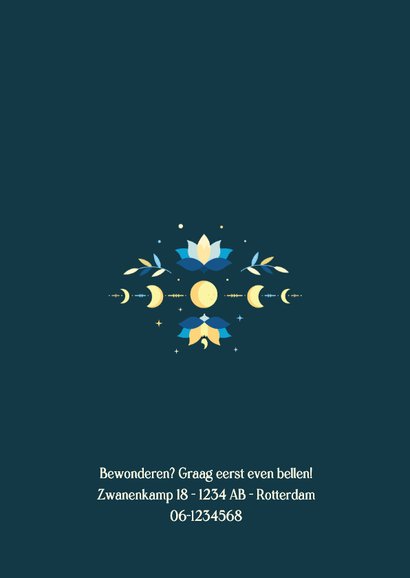 Geboortekaartje jongen astrologie met maan & zon symboliek Achterkant