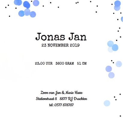 Geboortekaartje jongen confetti stipjes 3
