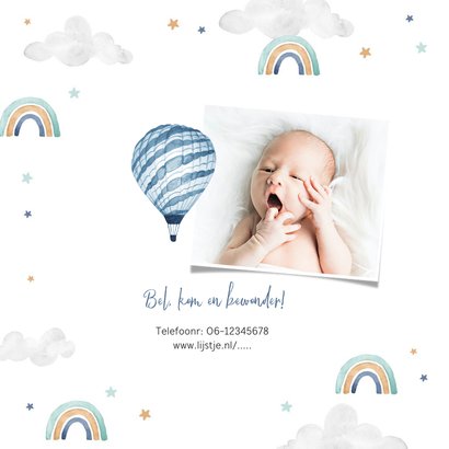 Geboortekaartje jongen foto wolkjes luchtballon regenboog 2
