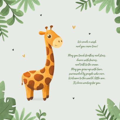 Geboortekaartje jongen giraf illustratie jungle hartjes 2