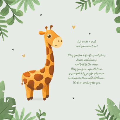 Geboortekaartje jongen giraf illustratie jungle hartjes 2
