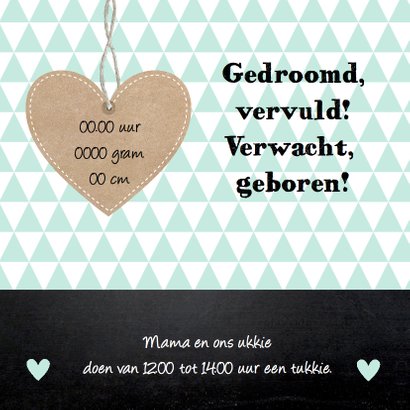 Geboortekaartje jongen hartje krijtbord 2