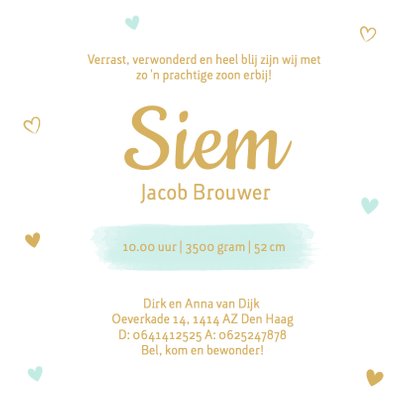 Geboortekaartje jongen hartjes lief 3