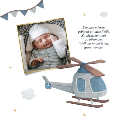 Geboortekaartje jongen helikopter sterren goud 2