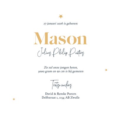 Geboortekaartje jongen helikopter sterren goud 3