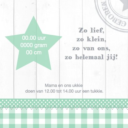 Geboortekaartje jongen hout ruitjes mint 2
