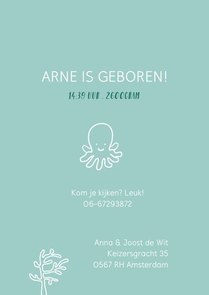 Geboortekaartje jongen illustratie inktvis 3