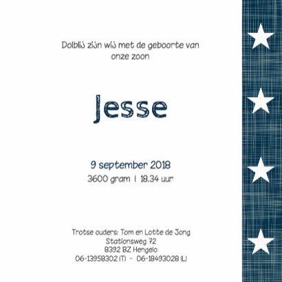 Geboortekaartje jongen Jesse 3