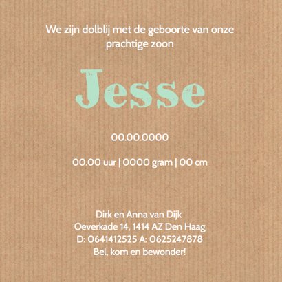 Geboortekaartje jongen kraft hart mint 3