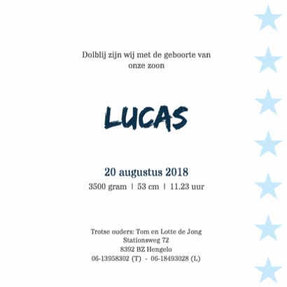 Geboortekaartje jongen Lucas 3