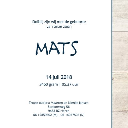 Geboortekaartje jongen Mats 3