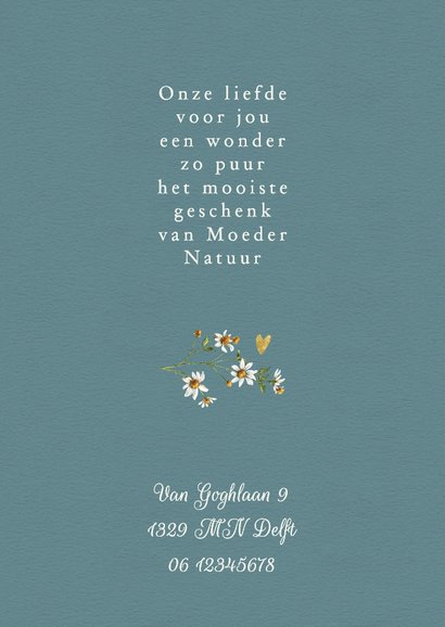 Geboortekaartje jongen met beertje en bloem met hartjes 2