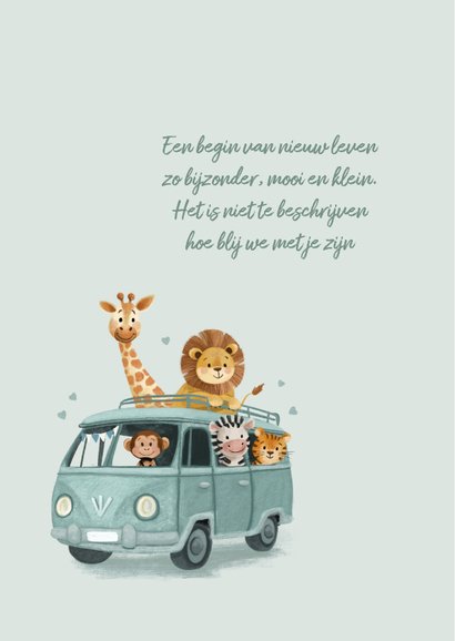 Geboortekaartje jongen met dieren in een busje 2