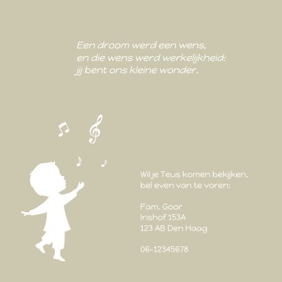 Geboortekaartje jongen met een silhouet en een platenspeler 2