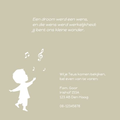 Geboortekaartje jongen met een silhouet en een platenspeler 2