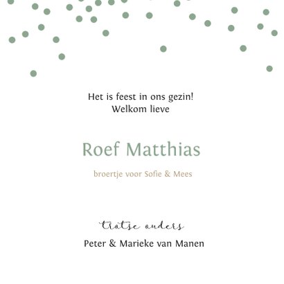 Geboortekaartje jongen met groene confetti 3