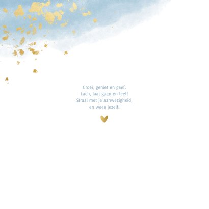 Geboortekaartje jongen met waterverf en gouden spetters 2