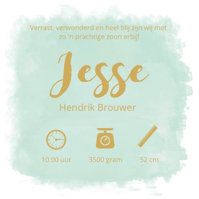 Geboortekaartje jongen mint watercolour hartjes 3