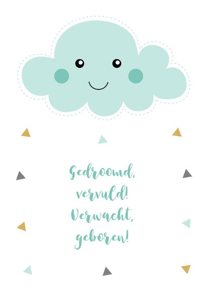 Geboortekaartje jongen mintgroen wolkje driehoekjes 2