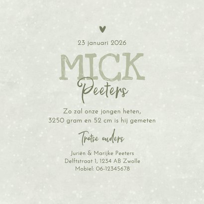 Geboortekaartje jongen neutraal groen textuur stoer 3