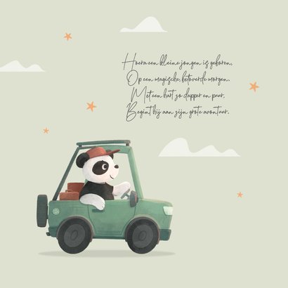 Geboortekaartje jongen panda auto wolken sterren feest 2