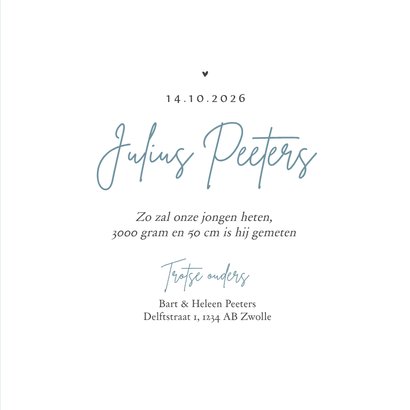 Geboortekaartje jongen pinguin hartjes lief 3