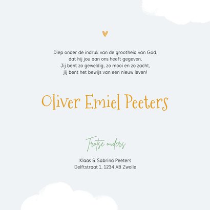 Geboortekaartje jongen regenboog foto hartjes wolken 3