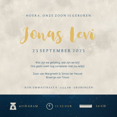 Geboortekaartje Jongen - silhouet met maan en sterren 3