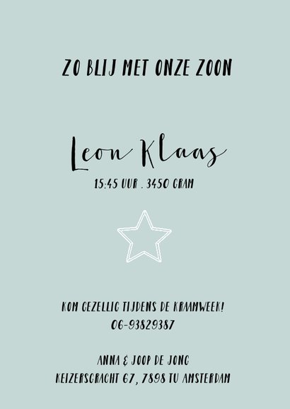 Geboortekaartje jongen ster eenvoudig strak 3