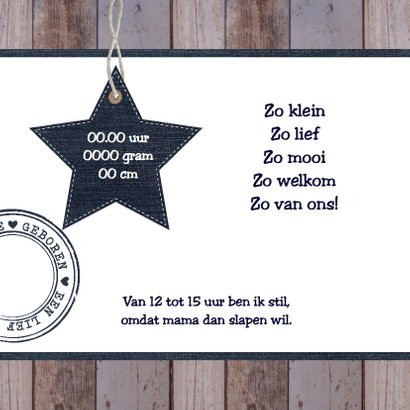 Geboortekaartje jongen ster hout stempel 2