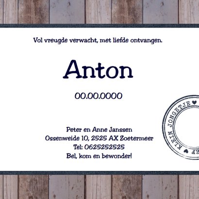 Geboortekaartje jongen ster hout stempel 3