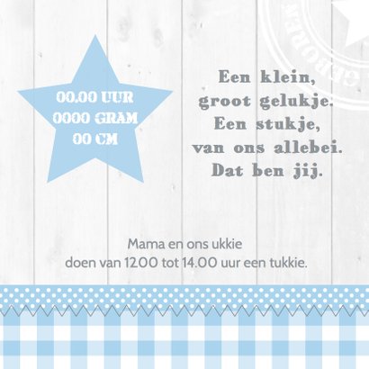 Geboortekaartje jongen ster ruitjes hout 2