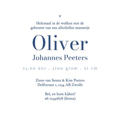 Geboortekaartje jongen vintage strikje klassiek blauw 3