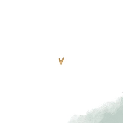 Geboortekaartje jongen waterverf met gouden hartje Achterkant