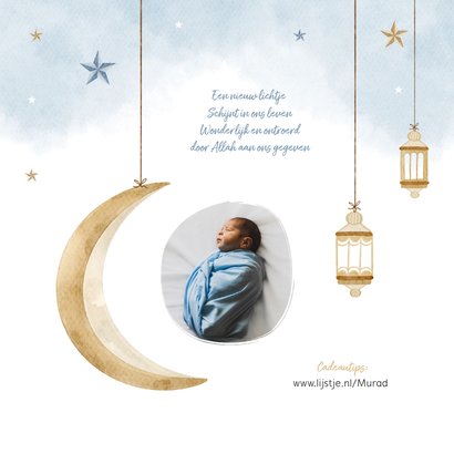 Geboortekaartje jongen waterverf sterren maan 2