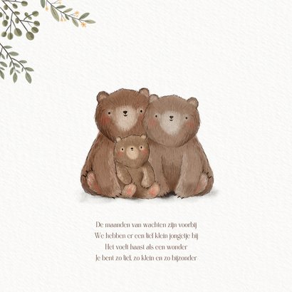 Geboortekaartje jongetje berenfamilie plantjes & hartjes 2